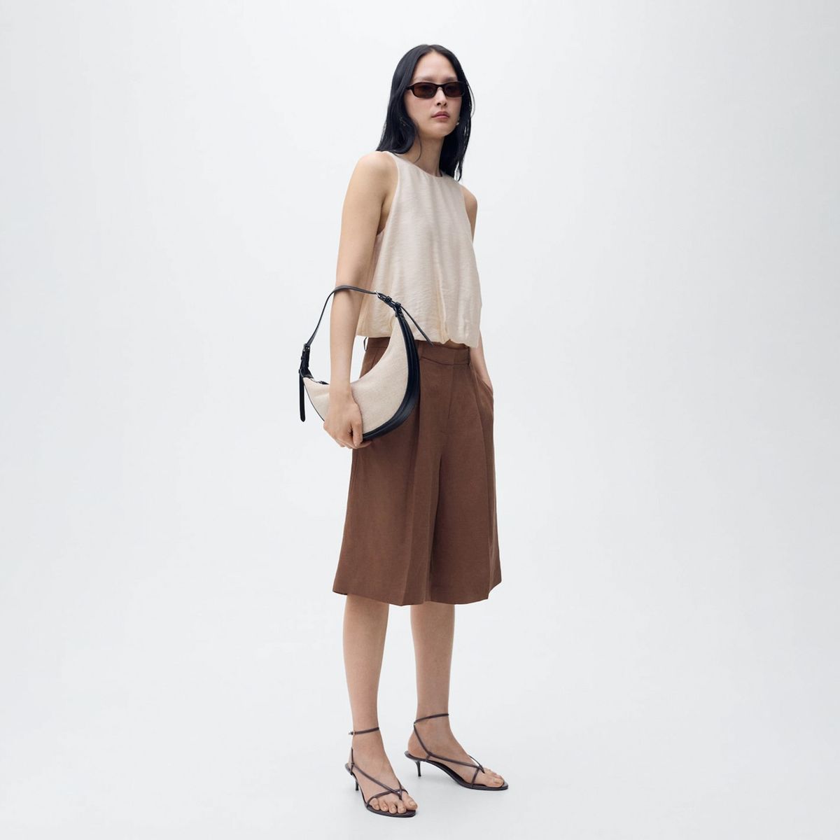 MANGO - Top Mezcla Lyocell Bajo Abullonado Mujer Mango