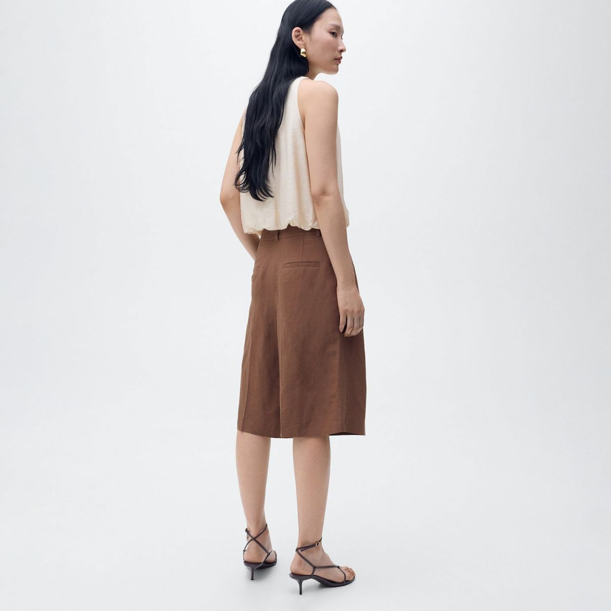 MANGO - Top Mezcla Lyocell Bajo Abullonado Mujer Mango