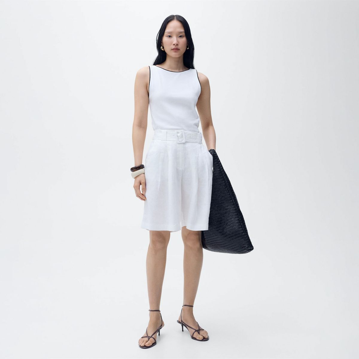 MANGO - Top Algodón Ribetes Contraste Mujer Mango