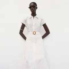MANGO - Vestido Camisero Bordado Cinturón Mujer