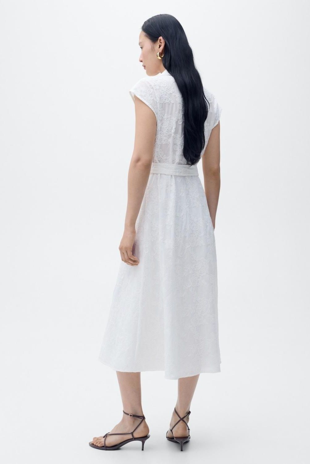 MANGO - Vestido Camisero Bordado Cinturón Mujer Mango