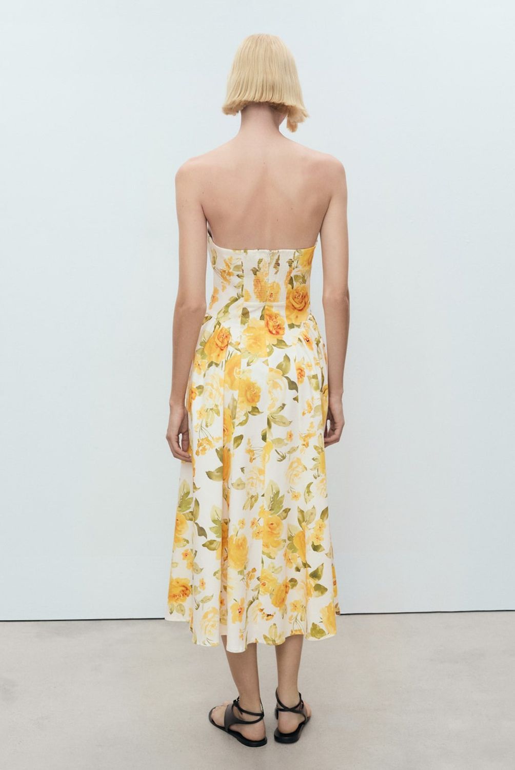 MANGO - Vestido Midi Floral Escote Fruncido Mujer Mango