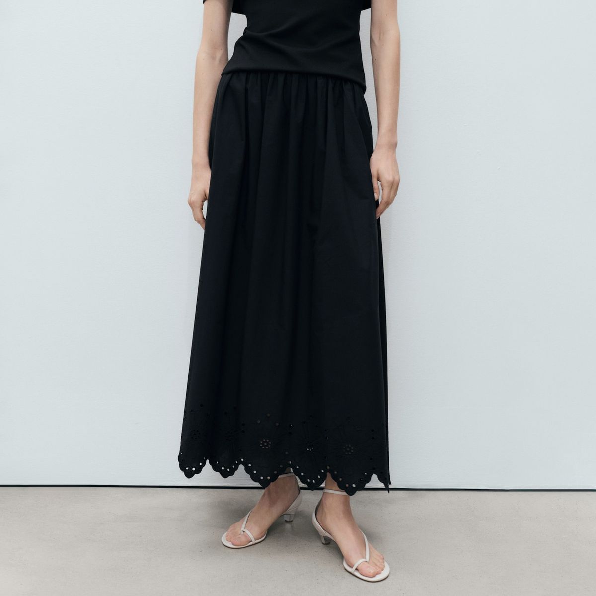 MANGO - Falda Algodón Bajo Bordado Mujer Mango