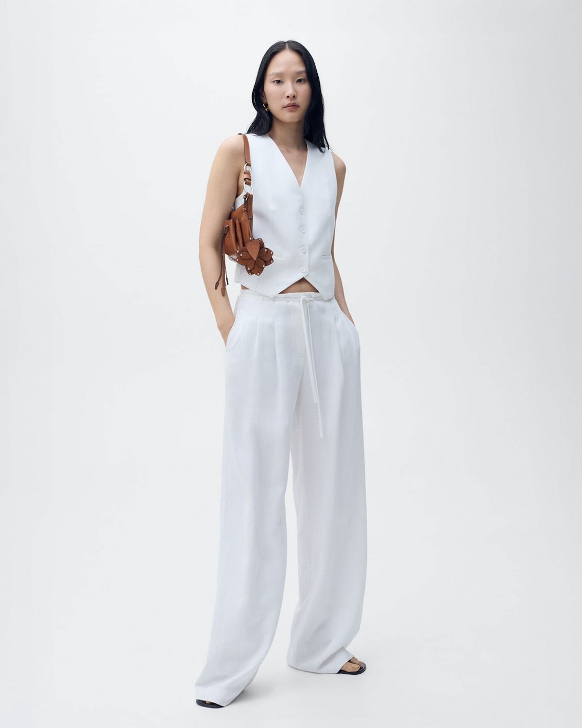 MANGO Pantalón Traje Lyocell Cinturón Lazo Mujer Mango