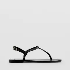 MANGO - Sandalia Mujer Cuero Negro