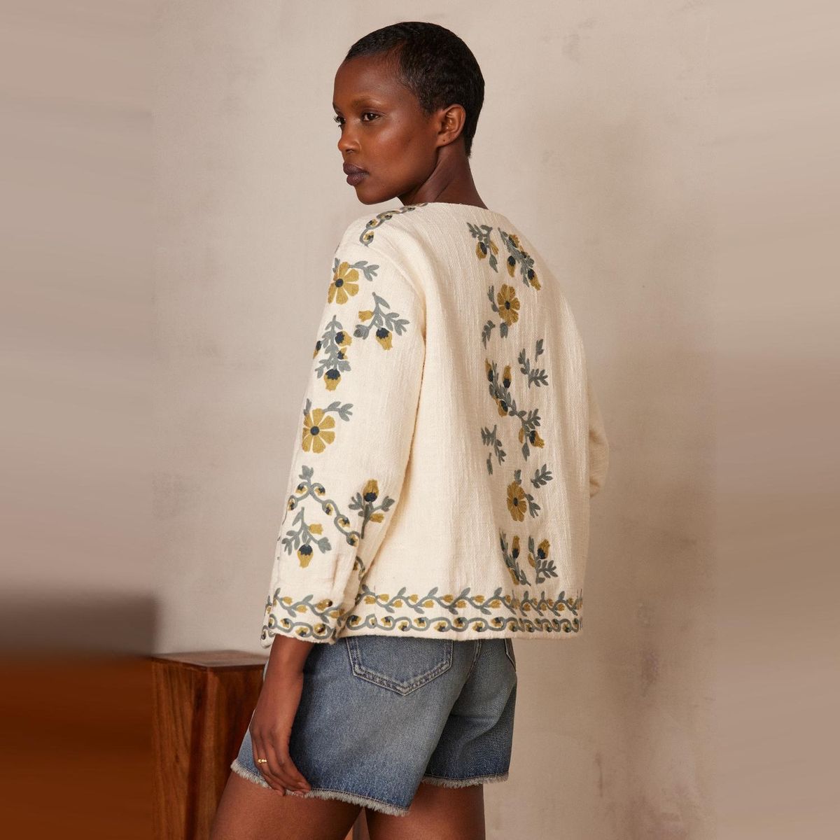 MAISON 123 - Chaqueta Abierta Estampada 100% Algodón Mujer 123