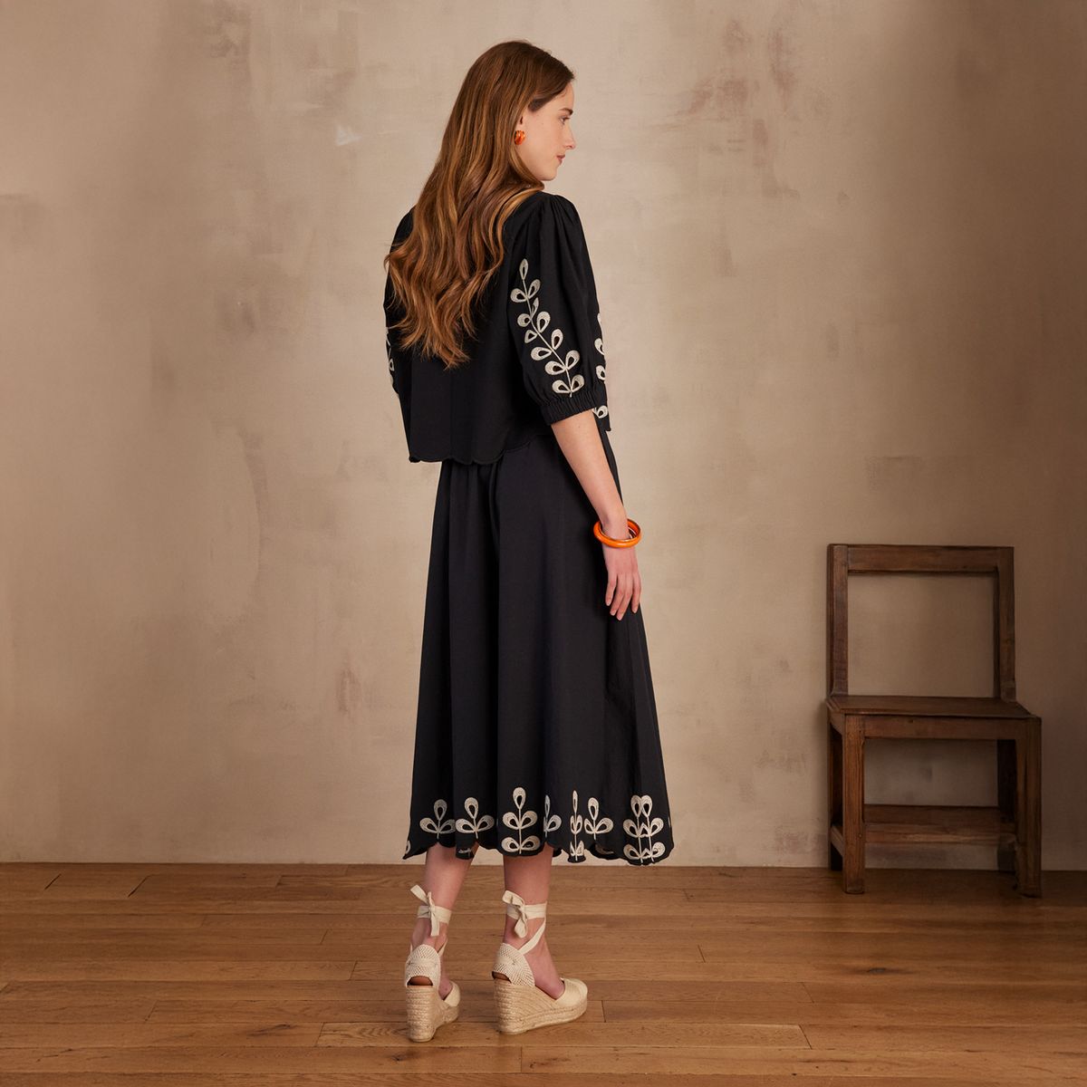 MAISON 123 - Falda Midi Detalles Bordados Mujer 123