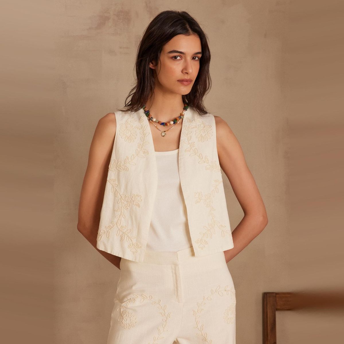 MAISON 123 - Vest Abierto Bordado Mujer 123