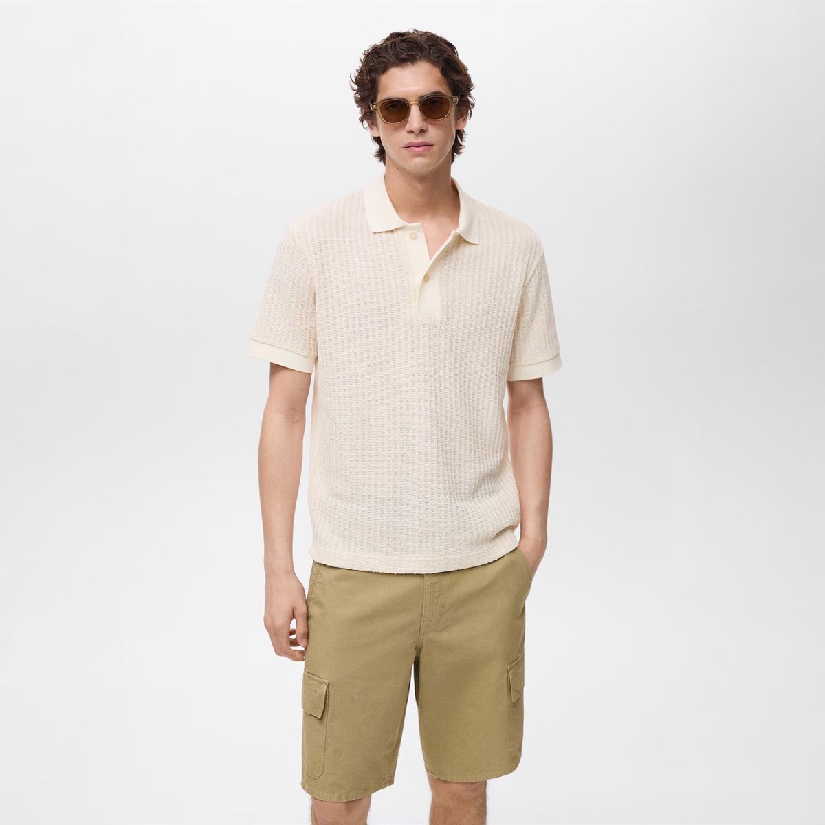 MANGO MAN - Polera Openp Punto Canalé Manga Corta Hombre Mango Man