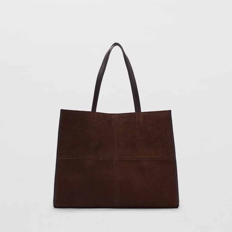 MANGO - Bolso Shopper Piel Costuras Mujer Mango