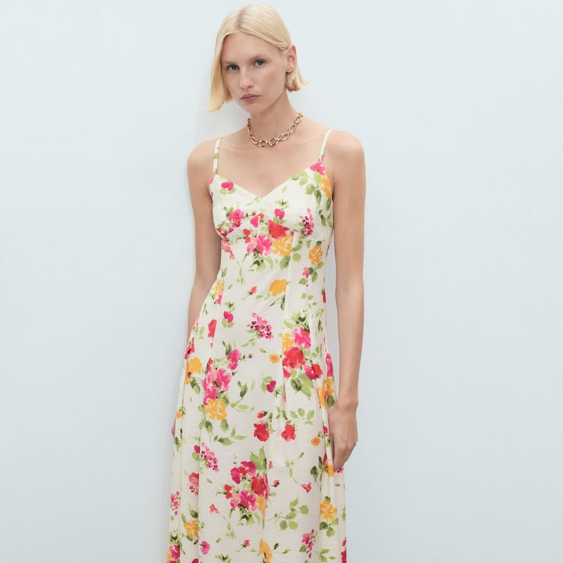 MANGO - Vestido Evasé Estampado Floral Mujer Mango