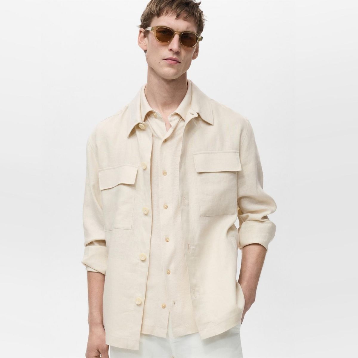 MANGO - Chaqueta 100% Lino Bolsillos Hombre Mango