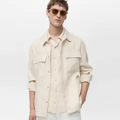 MANGO - Chaqueta 100% Lino Bolsillos Hombre