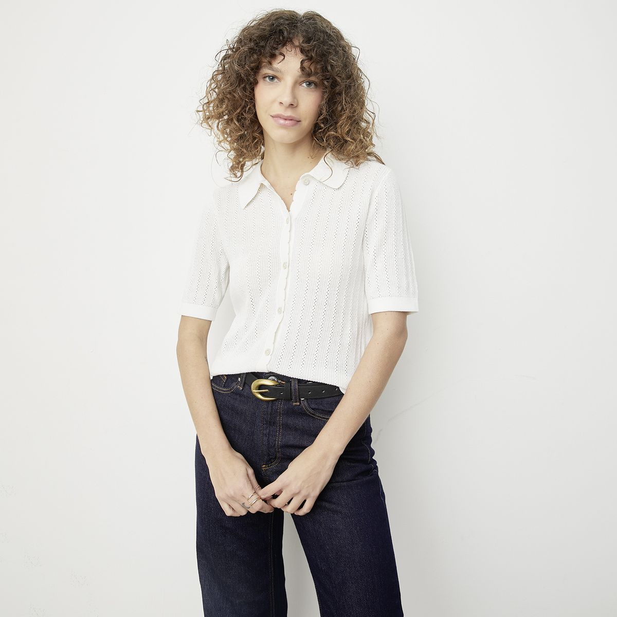 VERO MODA - Polera Botones Manga Corta Algodón Mujer Vero Moda