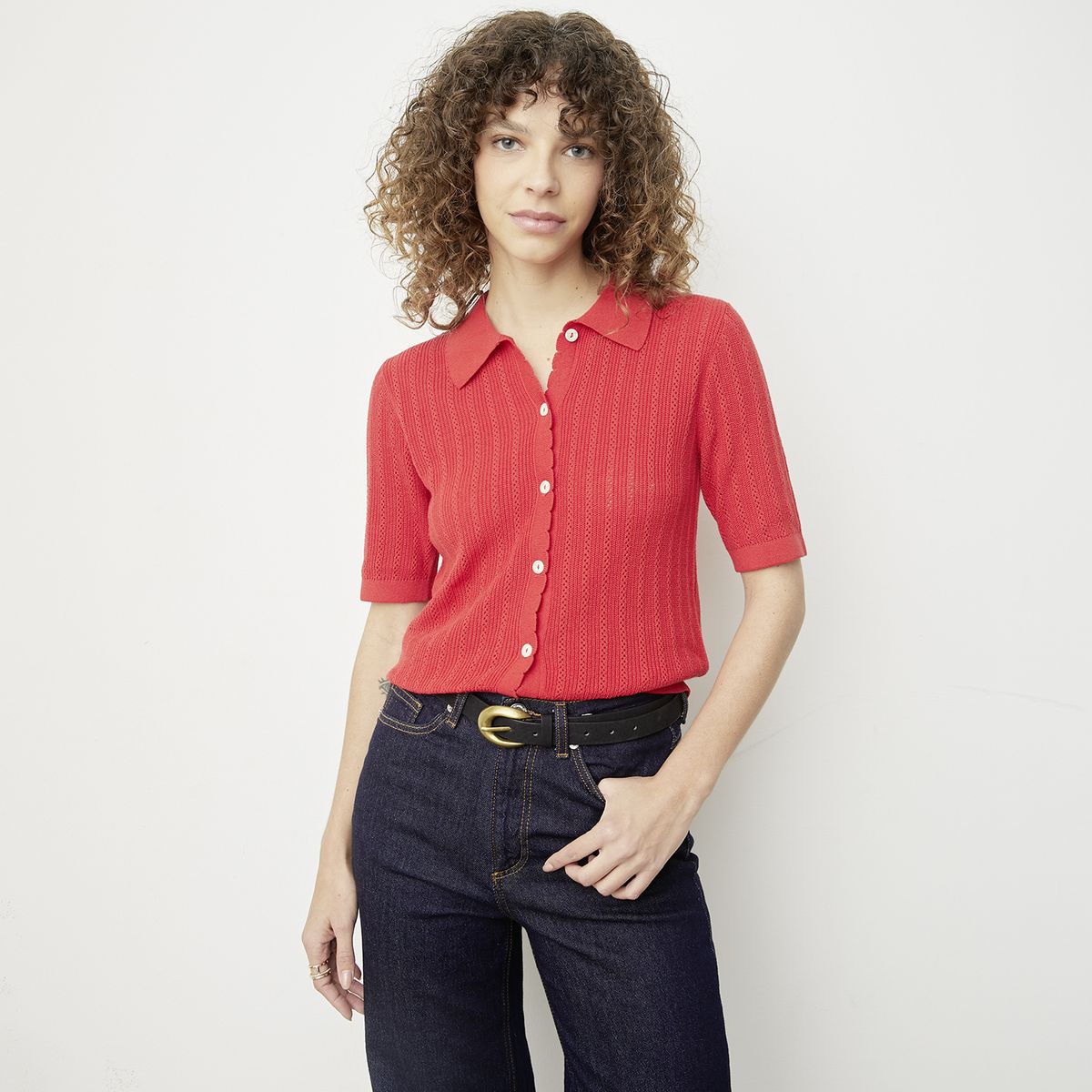 VERO MODA - Polera Botones Manga Corta Algodón Mujer Vero Moda