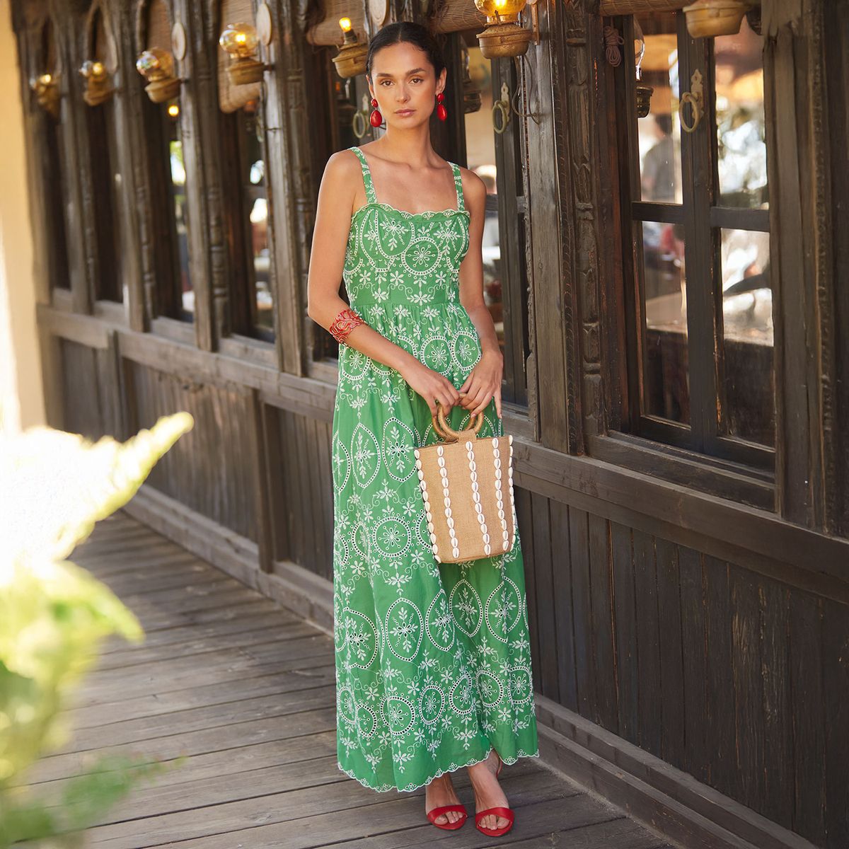 COOSY - Vestido Fiesta Bordado 100% Algodón Mujer Coosy