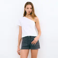 BROWNIE - Polera Asimetrica Bordada Mujer