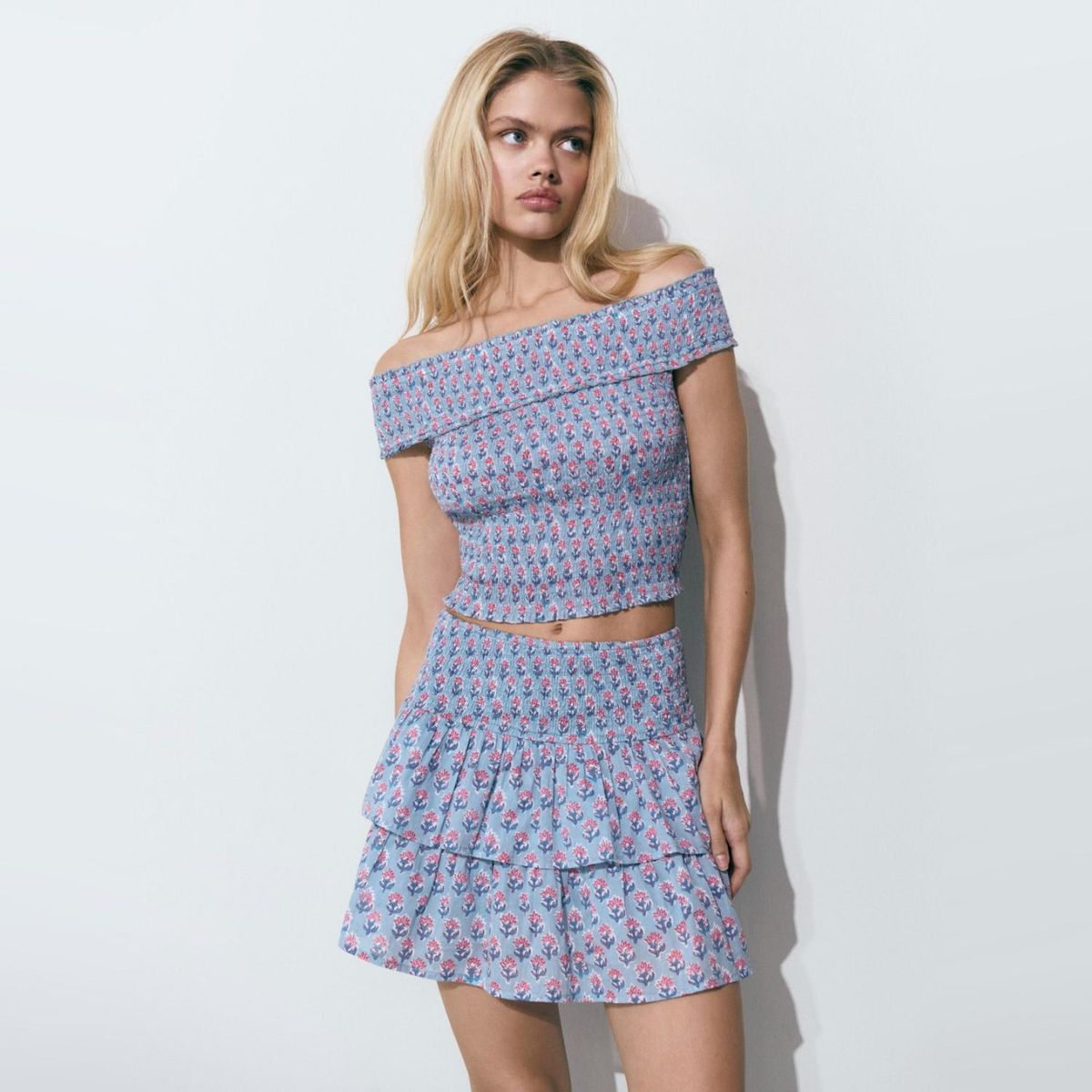 BROWNIE - Falda Estampada Volantes Sello Azul Mujer Brownie