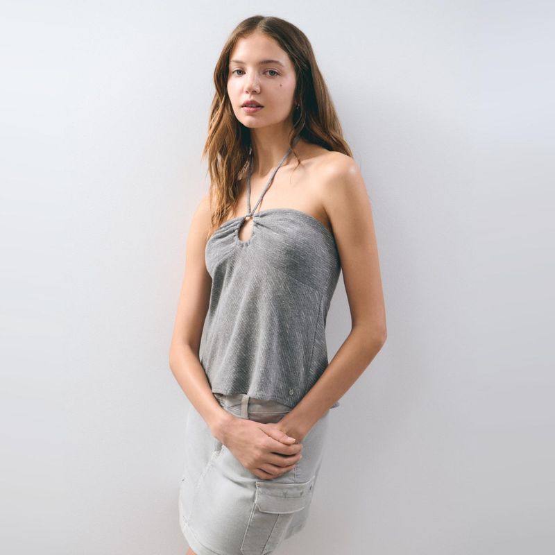 BROWNIE - Top Halter Hilo Estructura Metalizado Mujer Brownie