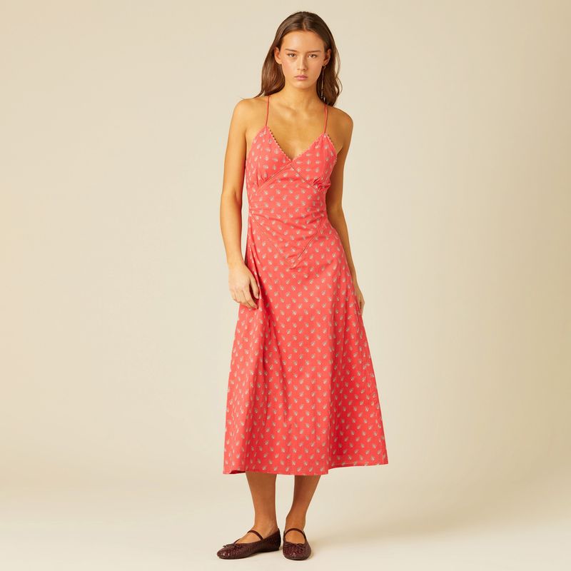 NICOLI - Vestido Tirantes Hojas Rojo Mujer Nicoli