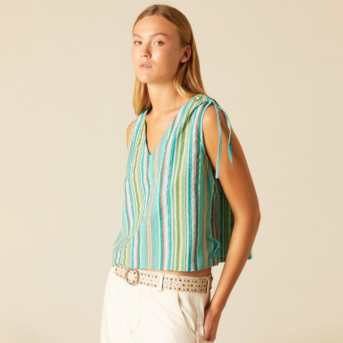 NICOLI - Blusa Raya Multicolor Verde  Mujer Nicoli