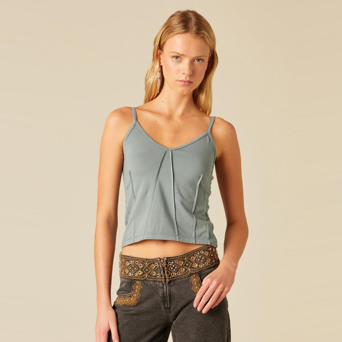 NICOLI - Polera Tirante Corte Gris Mujer Nicoli