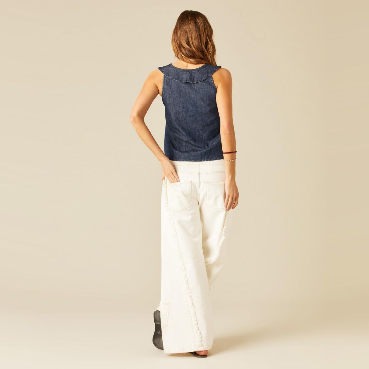 NICOLI - Top Denim Volantes Mujer Nicoli