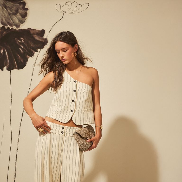 NICOLI Top Asimétrico Crudo Raya Mujer
