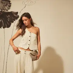 NICOLI - Top Asimétrico Crudo Raya Mujer