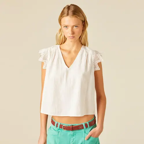 NICOLI - Blusa Encaje Triángulo Blanca Mujer