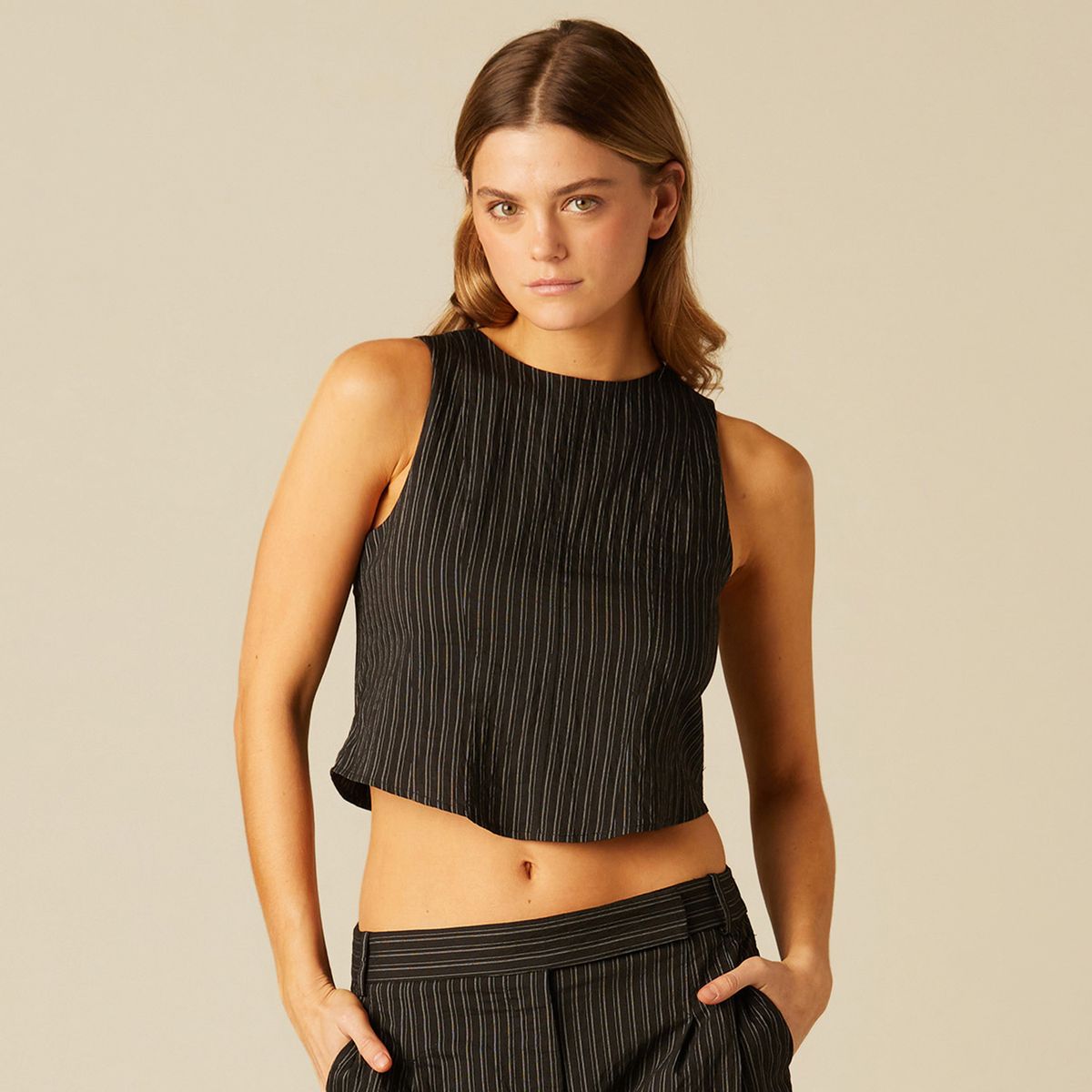 NICOLI - Top Negro Raya Blanca Mujer Nicoli