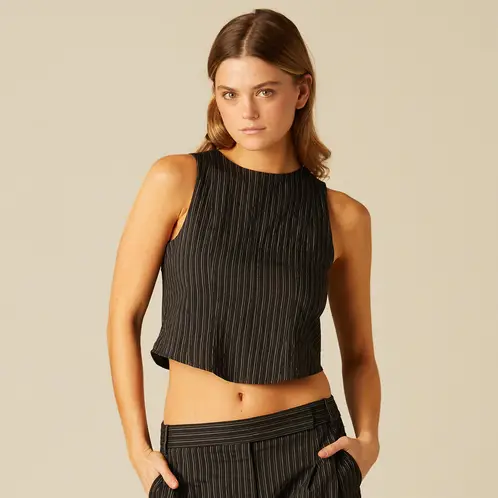 NICOLI - Top Negro Raya Blanca Mujer