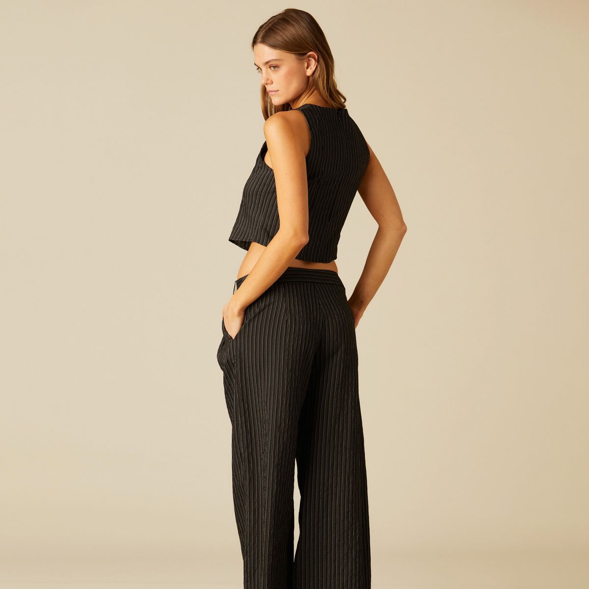 NICOLI - Top Negro Raya Blanca Mujer Nicoli