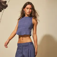 NICOLI - Top Azul Raya Blanca Mujer