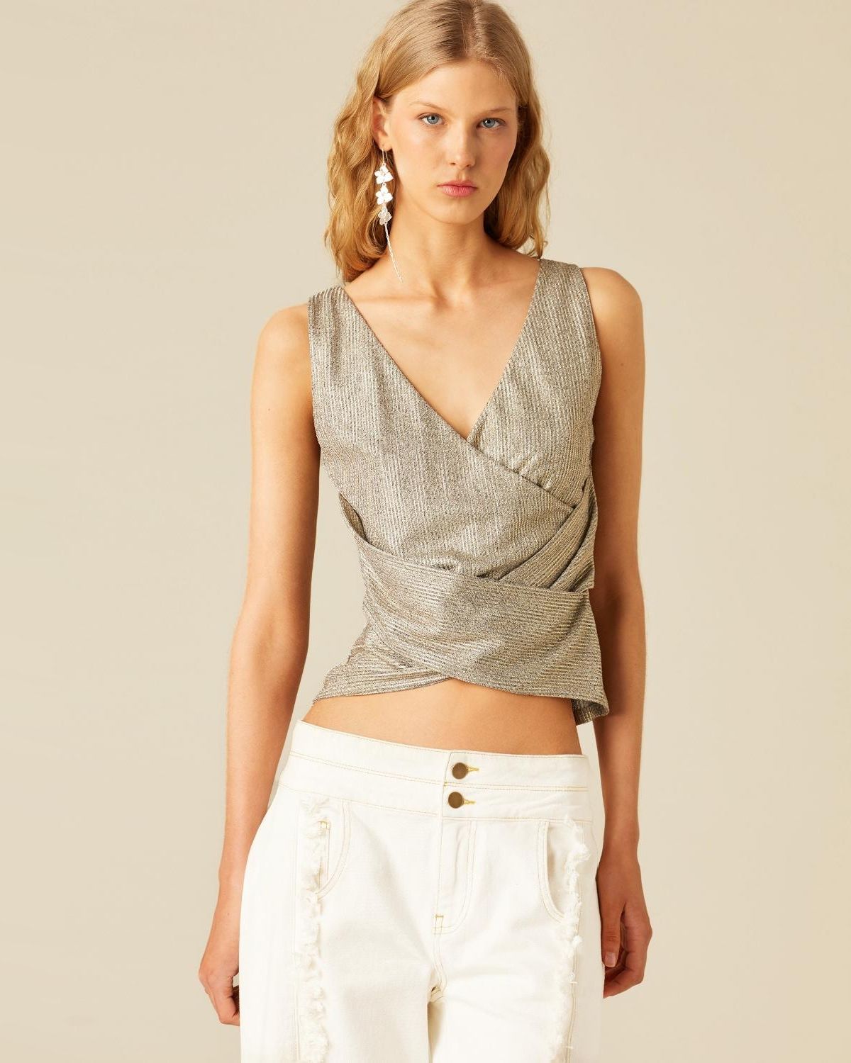 NICOLI Polera Cruzada Dorada Mujer Nicoli