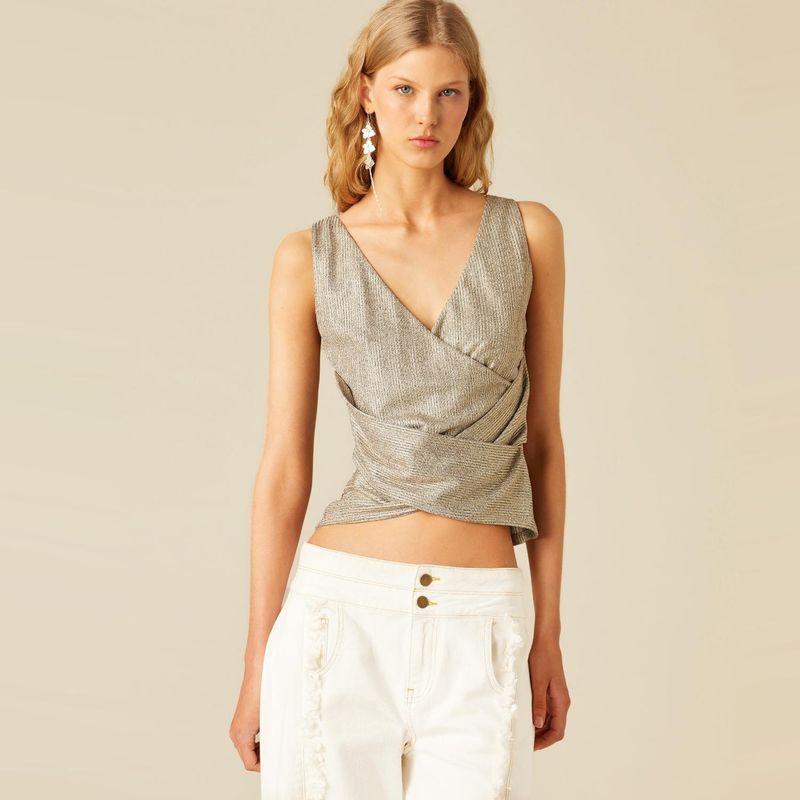 NICOLI - Polera Cruzada Dorada Mujer Nicoli