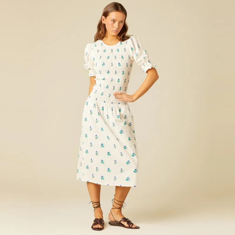 NICOLI - Vestido Frunces Crudo Flor Mujer Nicoli
