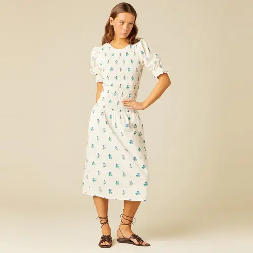 NICOLI - Vestido Frunces Crudo Flor Mujer