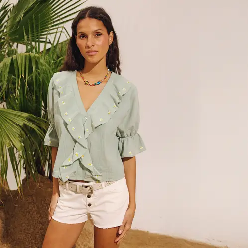 NICOLI - Short Botones Blanco Mujer