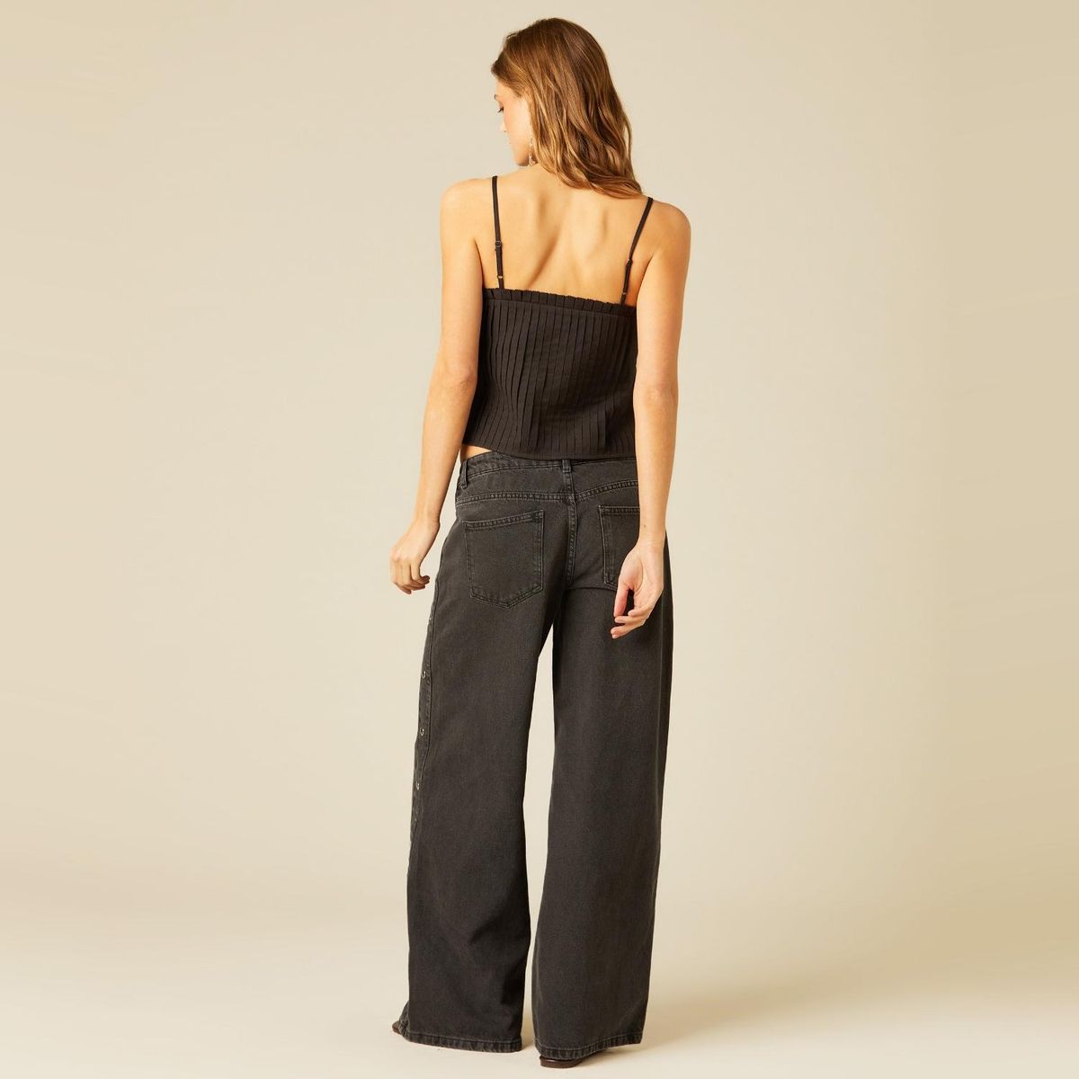 NICOLI - Top Plisado Antracita Mujer Nicoli