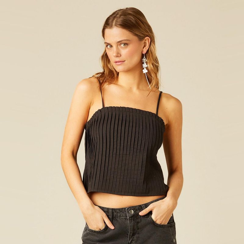 NICOLI - Top Plisado Antracita Mujer Nicoli