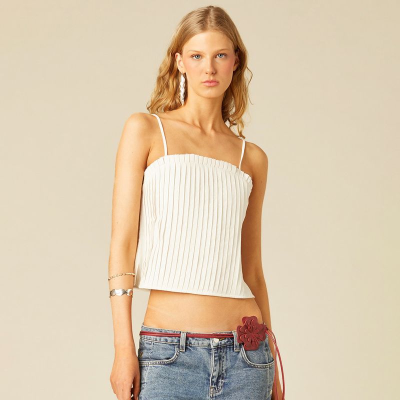 NICOLI - Top Plisado Blanco  Mujer Nicoli