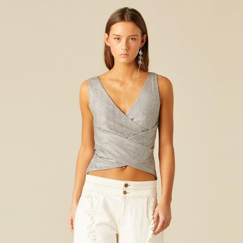 NICOLI - Polera Cruzada Plateada Mujer Nicoli
