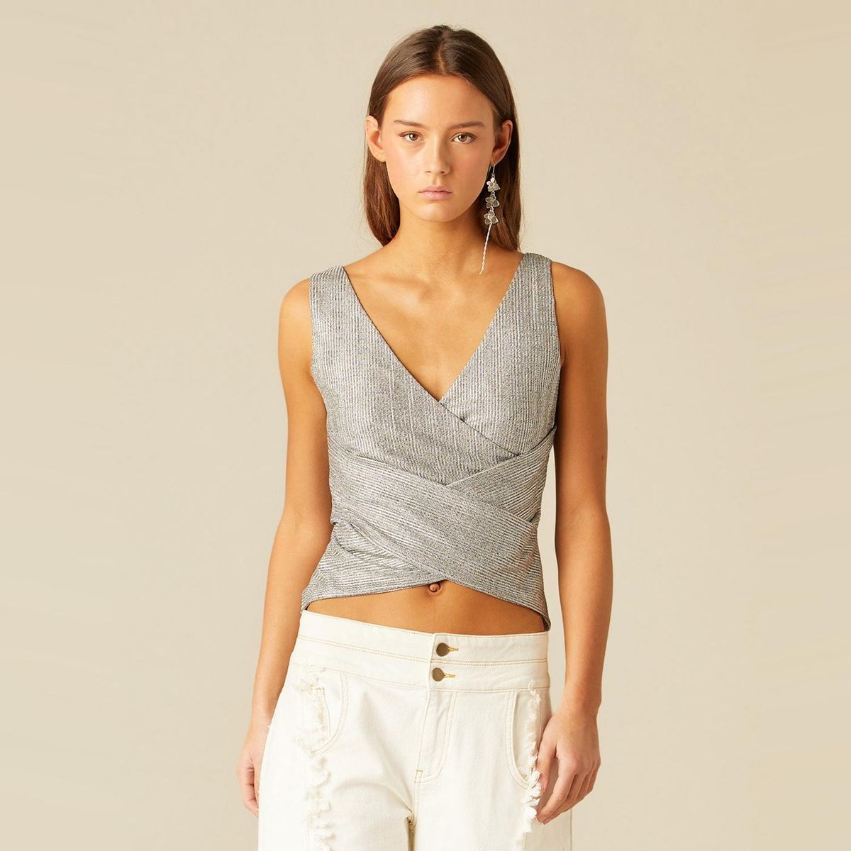 NICOLI - Polera Cruzada Plateada Mujer Nicoli