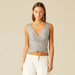 NICOLI - Polera Cruzada Plateada Mujer