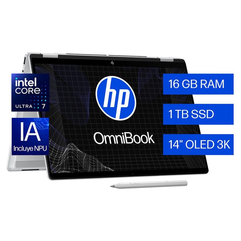 Notebook OmniBook X Flip AI 14-fm0072la Intel Core Ultra 7 16GB RAM 1 TB SSD 14" Táctil OLED 3K 120Hz