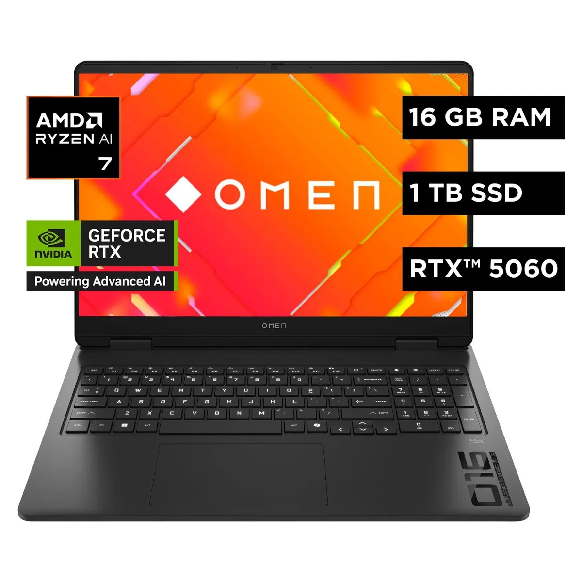 HP - Notebook Gamer OMEN 16-AP0002LA AMD Ryzen AI 7 16GB DDR5 NVIDIA RTX 5060 8GB Pantalla 2K 144Hz