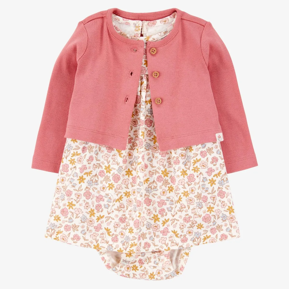 CARTER'S - Conjunto 2 Piezas Vestido Con Cubre Pañal Y Chaleco Bebé Niña Carter's