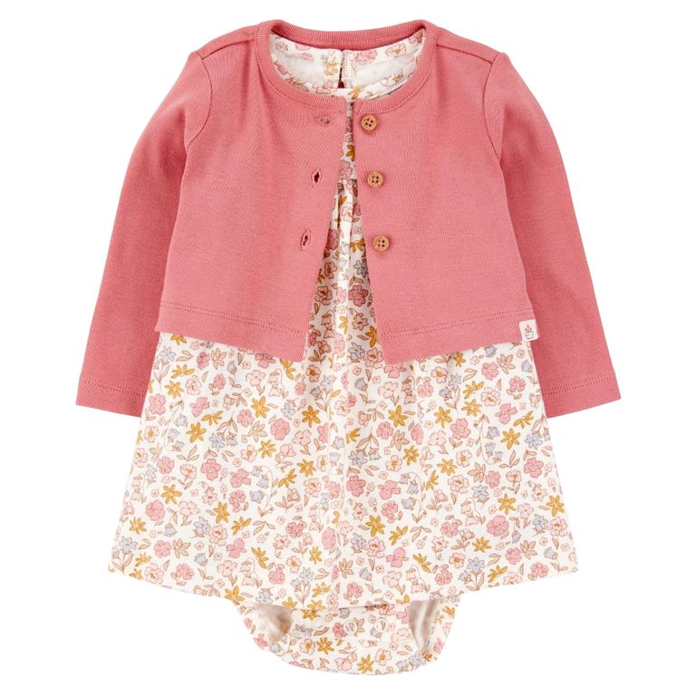 CARTER'S Conjunto 2 Piezas Vestido Con Cubre Pañal Y Chaleco Bebé Niña