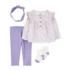 CARTER'S - Conjunto 4 Piezas Polera, Calza, Cintillo Y Calcetines Bebé Niña